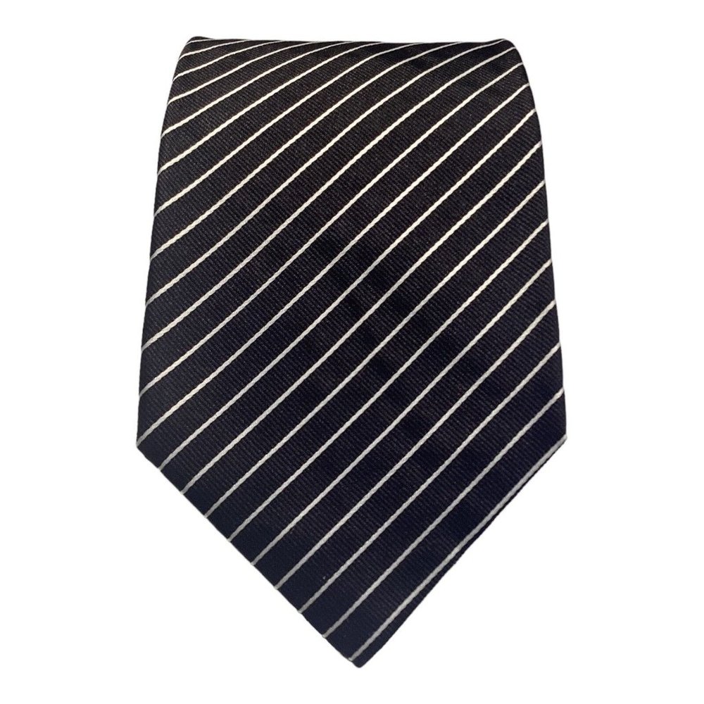 DOMENICO VACCA 7FOLD Black Striped Silk Tie Hand Made In Italy 59"/3.9" EX COND